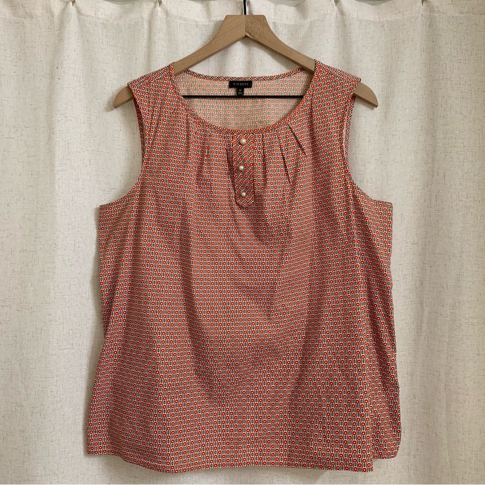 Talbots Women’s Sleeveless Geometric Dot Pattern Cotton Pearl Top 16